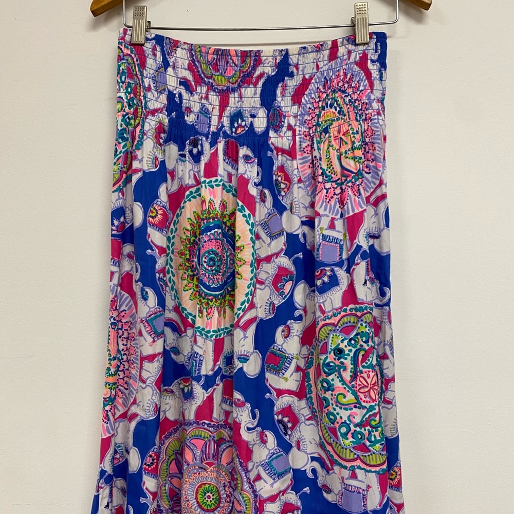 Lilly Pulitzer smocked waist silk skirt